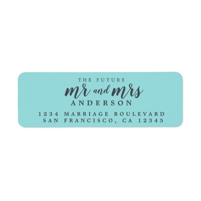 Étiquette Future M. Mme Turquoise Mariage Adresse de retour (Devant)