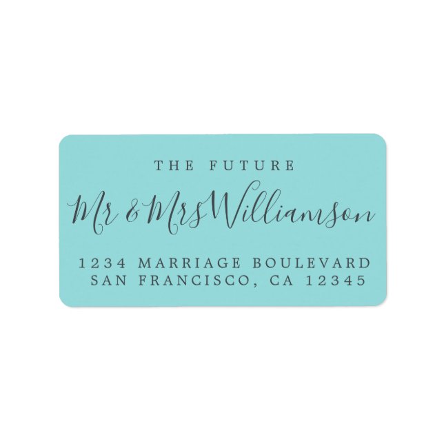 Étiquette Future M. Mme Turquoise Mariage Adresse de retour (Devant)