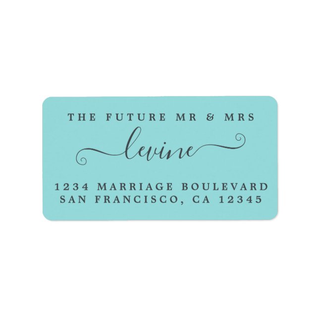 Étiquette Future M. Mme Turquoise Mariage Adresse de retour (Devant)