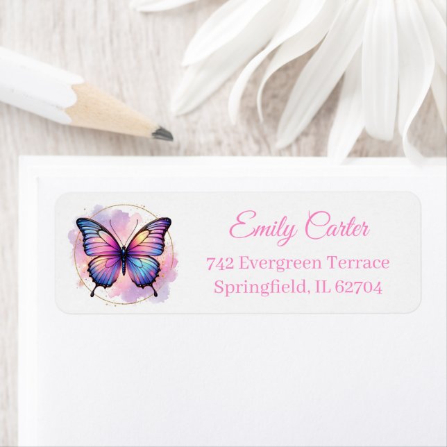 Étiquette Galaxy Pastel Butterfly Splash Return Address (En situation)