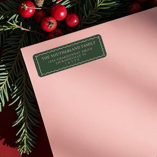 Étiquette Gamme minimaliste moderne Retro Vert & Rose Wavy L