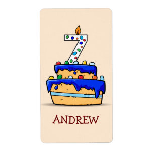 Étiquette Garçon 7e anniversaire, 7 sur Gâteau bleu doux