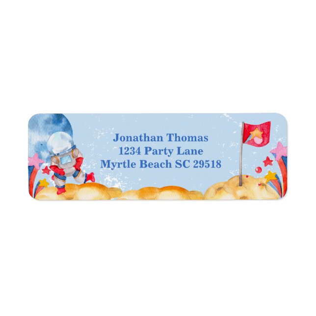 Étiquette Garçons Blue Exterspace Astronaut fête d'anniversa (Devant)