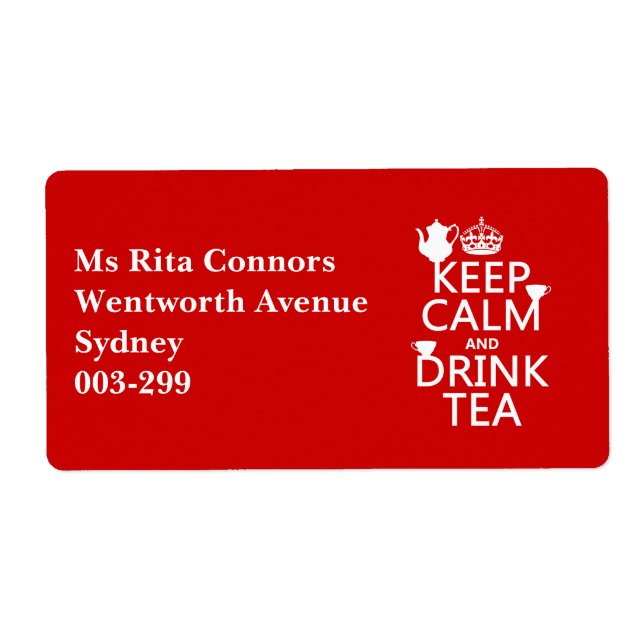 Étiquette Gardez le calme et buvez du thé - Toutes les coule (Devant)