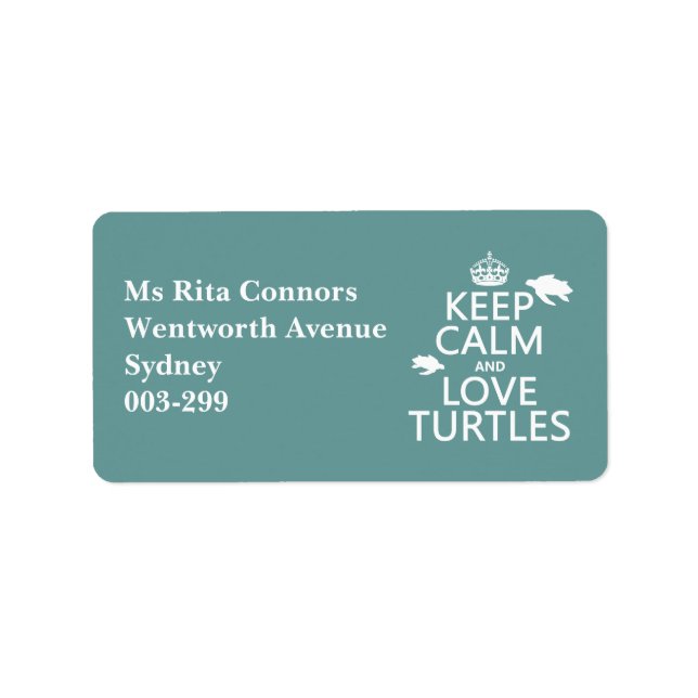 Étiquette Gardez le calme et l'amour des tortues (Devant)