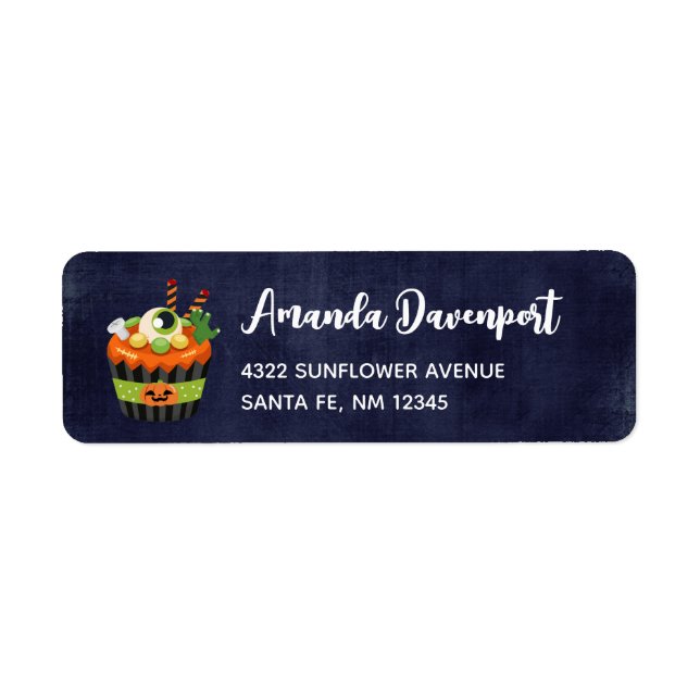 Étiquette Gâteau cupcake Halloween mignon et effrayant avec  (Devant)