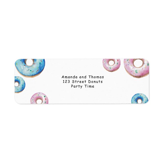 Étiquette Gâteaux en forme de donuts aquarelle pour la révél (Devant)