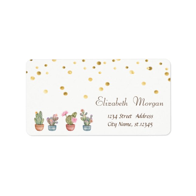 Étiquette Gaufrage de confettis en or faux avec succulentes  (Devant)