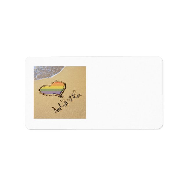 Étiquette Gay Rainbow Amour Coeur Dans Le Sable (Devant)