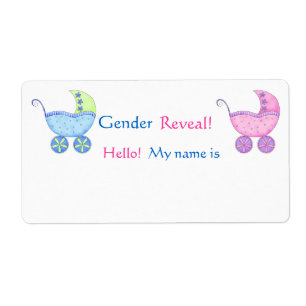 Étiquette Gender Reveal Baby Shower Buggy Name Tag