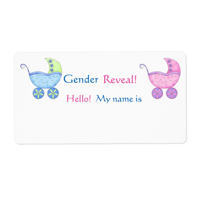 Étiquette Gender Reveal Baby Shower Buggy Name Tag (Devant)