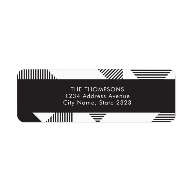 Étiquette Geo Black White Stripe Holiday Adresse de retour (Devant)