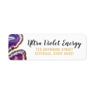 Étiquette Géode Agate Slice Gem Ultra Violet Adresse de reto