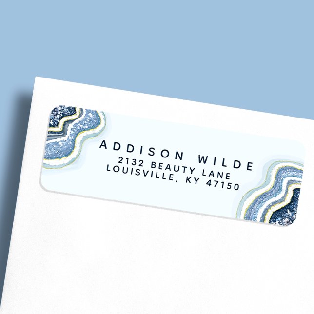 Étiquette Géode d'agate à paillettes bleues Adresse de retou (Créateur téléchargé)
