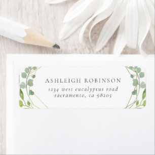 Étiquette Géométrie or et aquarelle Eucalyptus Vert