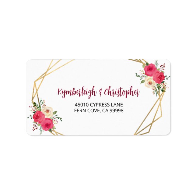 Étiquette Géométrique Rouge Floral Wedding RSVP Adresse de r (Devant)
