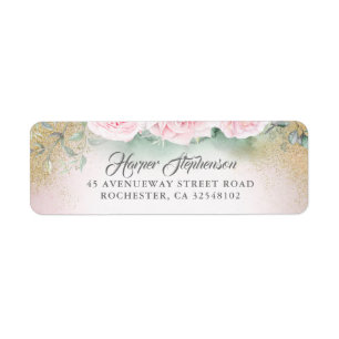 Étiquette Géométriques modernes rougissent floral rose
