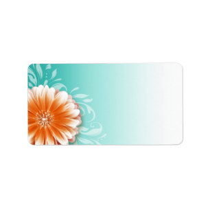 Étiquette Gerbera Daisy Scroll orange aqua