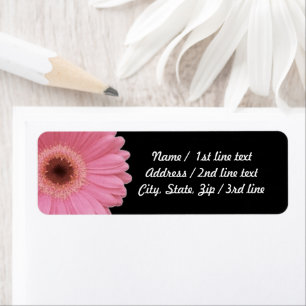 Étiquette Gerbera rose pâle sur noir   Adresse de retour