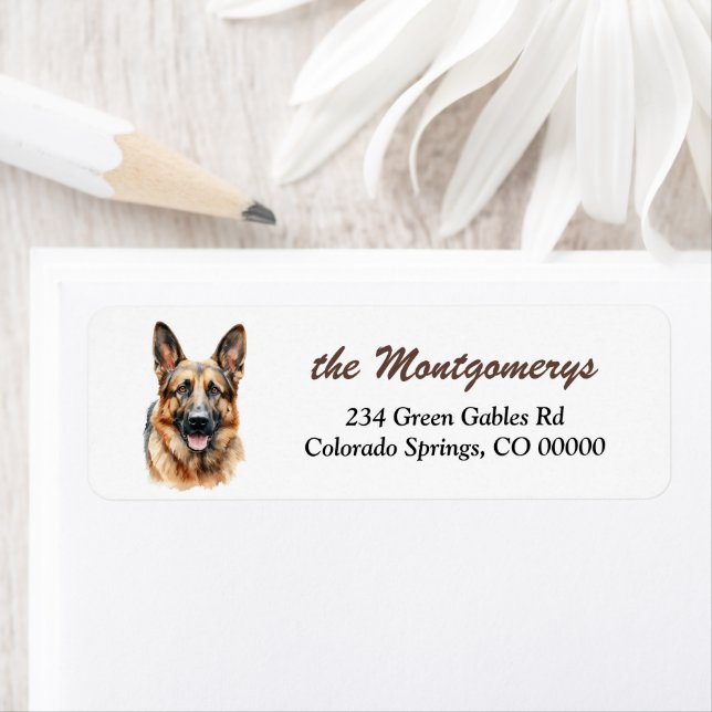 Étiquette German Shepherd Dog Portrait Return Address Label (En situation)