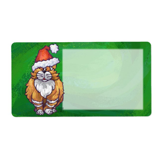 Étiquette Ginger Chat Noël Sur Vert (Devant)