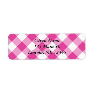 Étiquette Gingham Blanc et Rose Diagonal