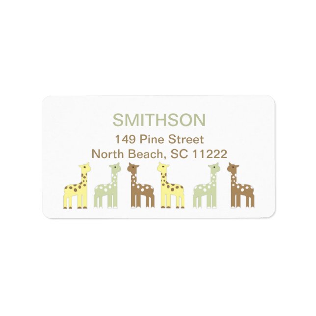 Étiquette Giraffe Neutre Baby shower jaune vert brun (Devant)
