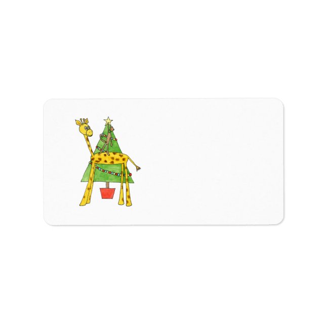 Étiquette Giraffe, singe et sapin de Noël. (Devant)