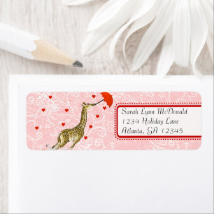 Étiquette Giraffe Whimsical mignon Pots et Coeurs Roses Roug