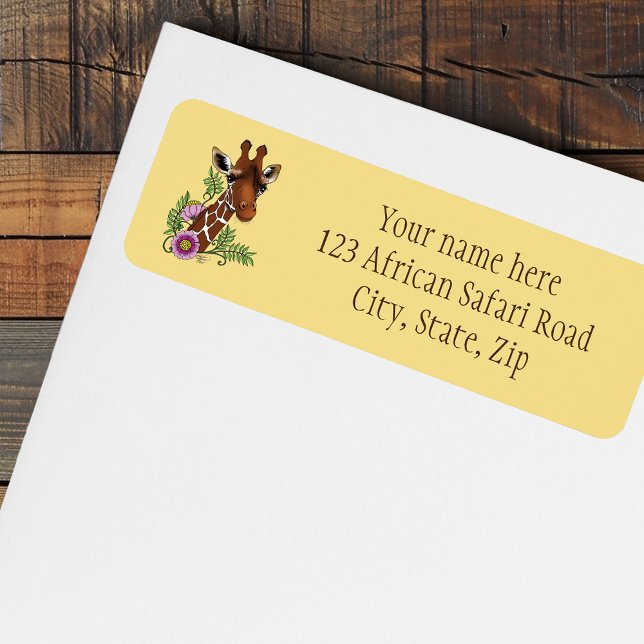 Étiquette Giraffe Yellow Portrait Flowers Adresse (Créateur téléchargé)