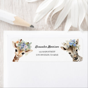Étiquette Giraffe & Zebra Boy 2e anniversaire Adresse de ret