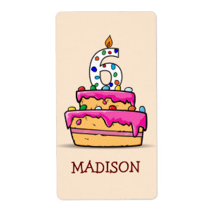 Étiquette Girl 6th Birthday, 6 on Sweet Pink Cake