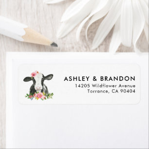 Étiquette Girl Holy Cow Print Farm Cow Party Adresse de reto