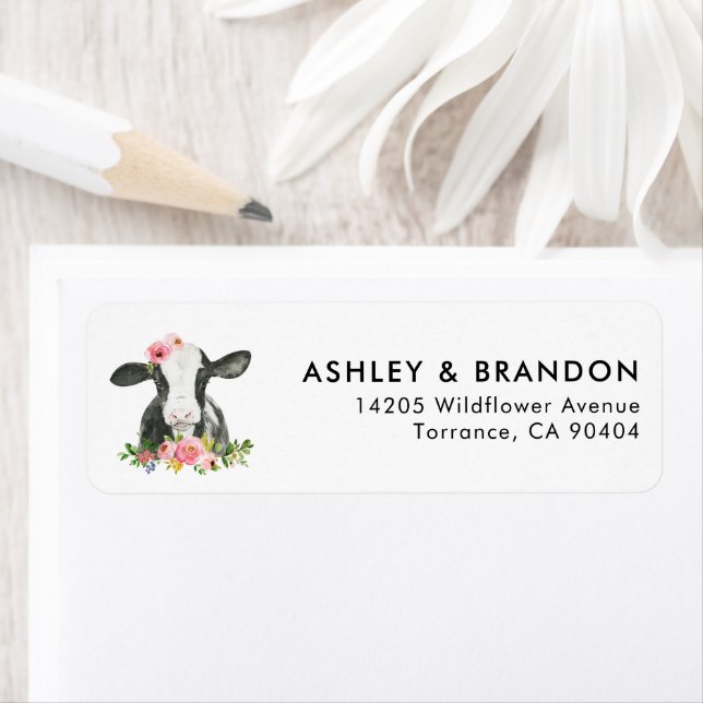 Étiquette Girl Holy Cow Print Farm Cow Party Adresse de reto (En situation)