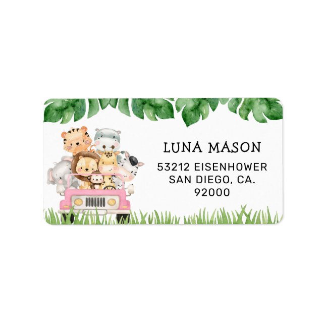 Étiquette Girl Jungle Safari Return Address Labels (Devant)
