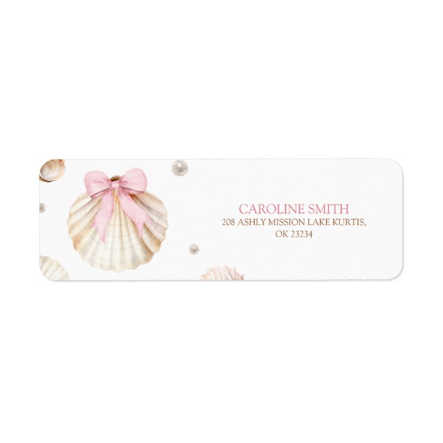 Étiquette Girl Pink Bow Shell Baby Shower Address Label (Devant)
