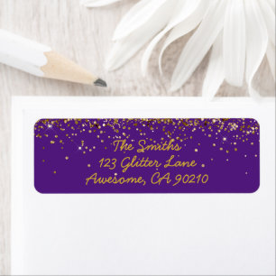 Étiquette Girl Script Purple & Gold Mariage Adresse de retou