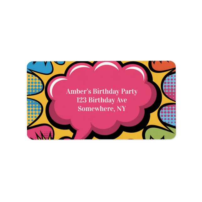 Étiquette Girls’ Colorful Pop Art Birthday Party Address (Devant)