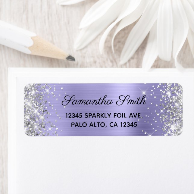 Étiquette Girly Silver Glitter Pale Purple Foil (En situation)