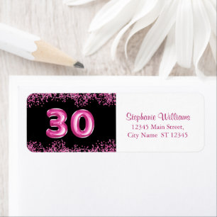 Étiquette Glam Black Pink Foil 30e fête d'anniversaire