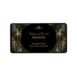 Étiquette Glam Gold Art Déco Peacocs Mariage