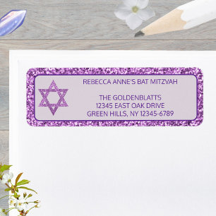 Étiquette Glam Purple Élégante Étoile De David Bat mitzvah