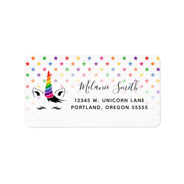 Étiquette Glam Rainbow Unicorn (Devant)