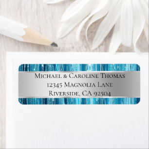 Étiquette Glam Silver Aqua Glitzy Stripes Mariage