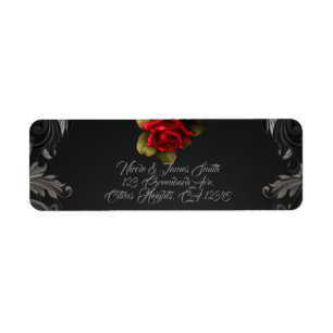 Étiquette Glamour gothique Rose rouge Noir ornemental Glamou