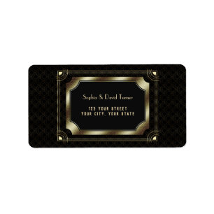 Étiquette Glamour Great Gatsby Gold Black Art Déco Mariage
