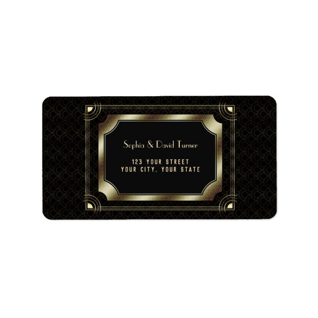 Étiquette Glamour Great Gatsby Gold Black Art Déco Mariage (Devant)