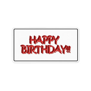 Étiquette Glassy Red Happy Birthday Texte Image
