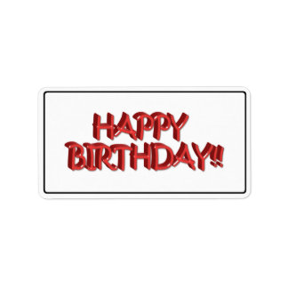Étiquette Glassy Red Happy Birthday Texte Image