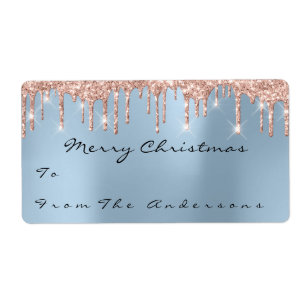 Étiquette Glitter Blue Rose Gold Holidays Christmas Season